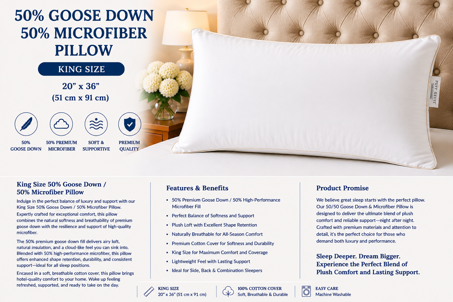 King Size 50% Goose Down Pillows