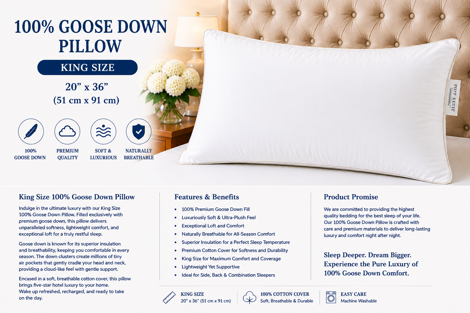 King Size 100% Goose Down Pillows