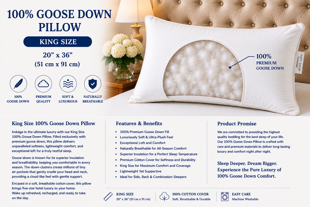 King Size 100% Goose Down Pillows