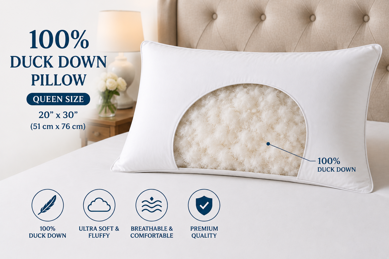 Queen Size 100% Duck Down Pillows