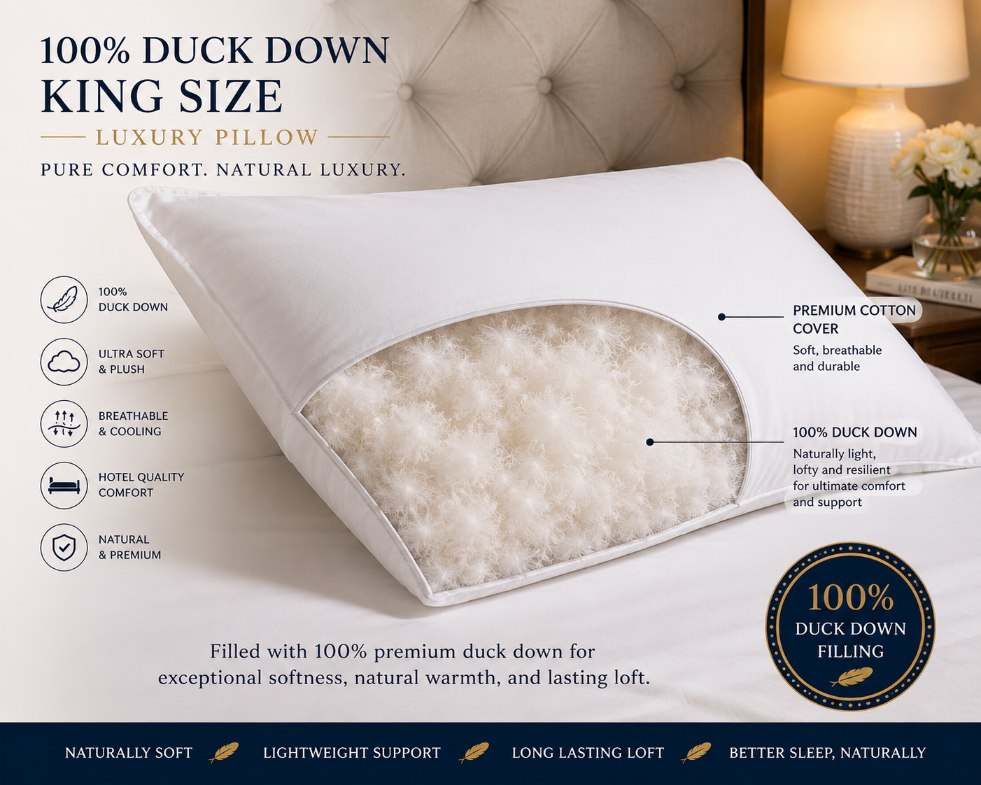 King Size 100% Duck Down Pillows