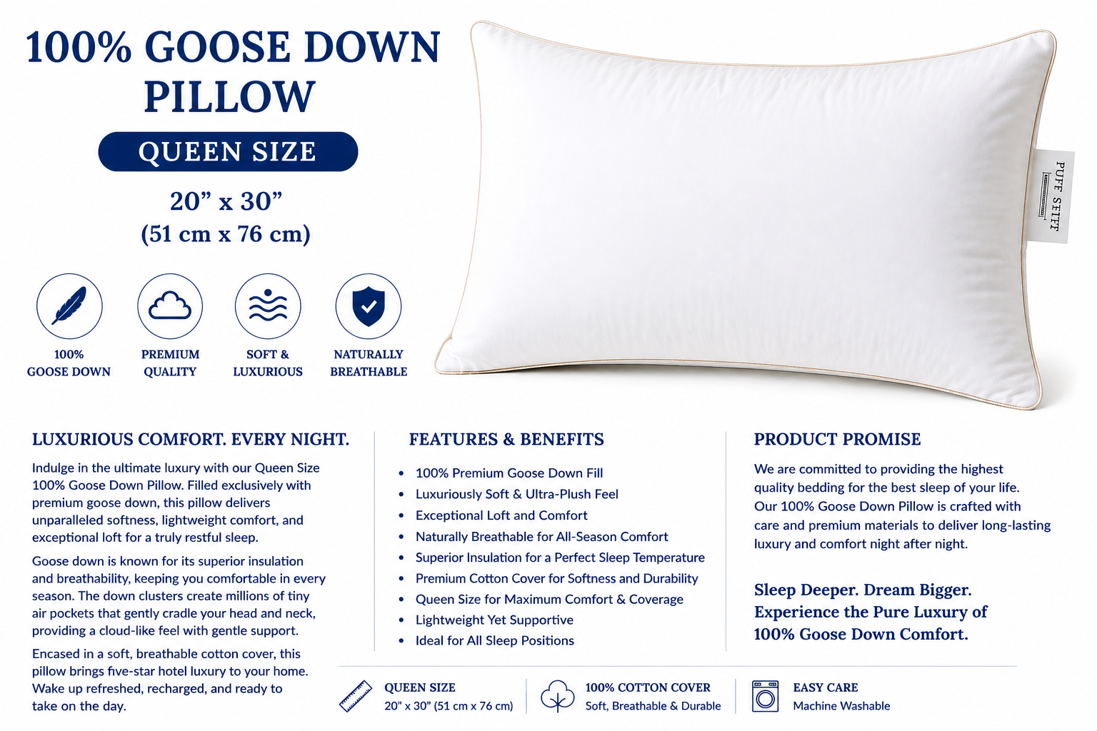 Queen Size 100% Goose Down Pillows
