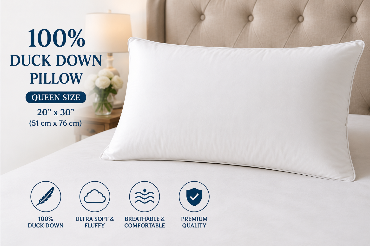 Queen Size 100% Duck Down Pillows