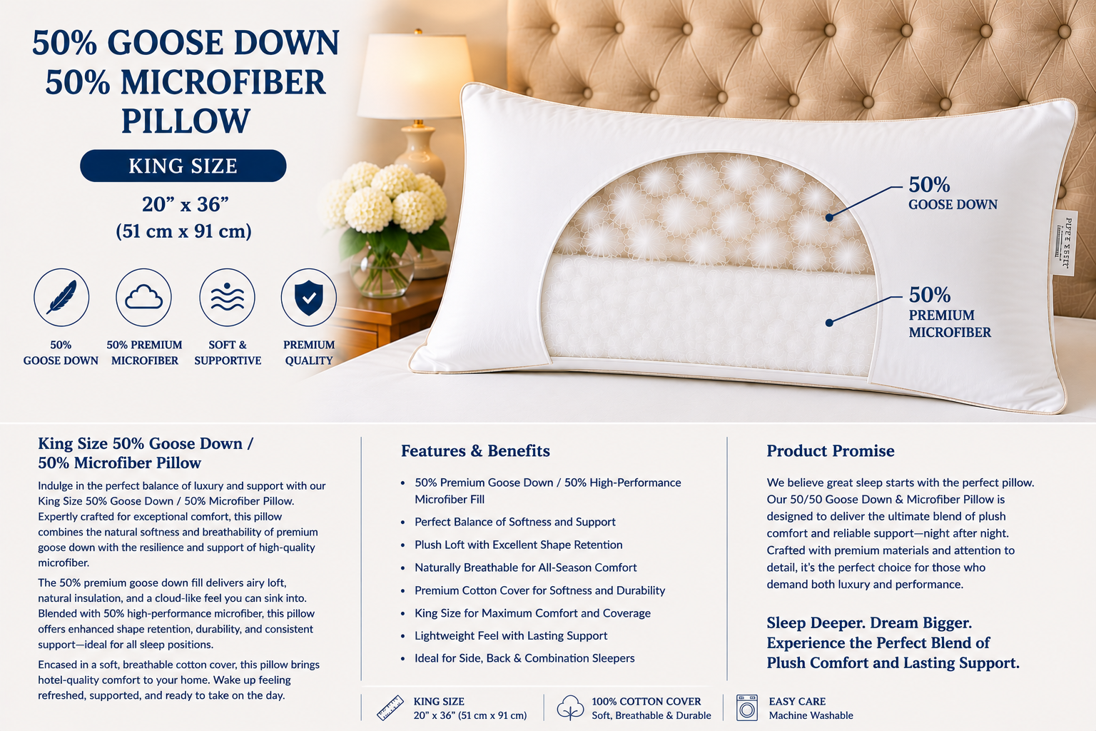 King Size 50% Goose Down Pillows