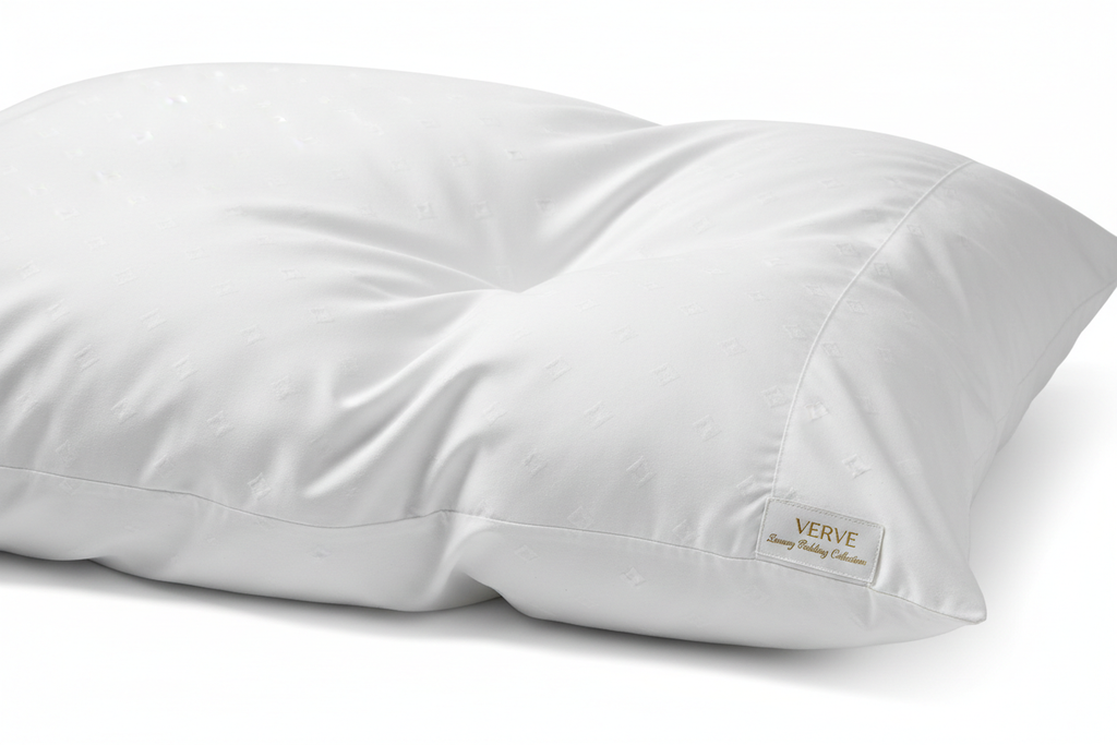 Close-up of plush goose down microfiber blend king pillow