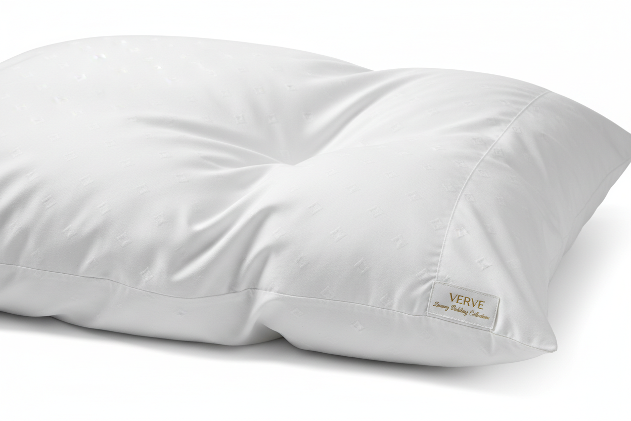 Close-up of plush goose down microfiber blend king pillow