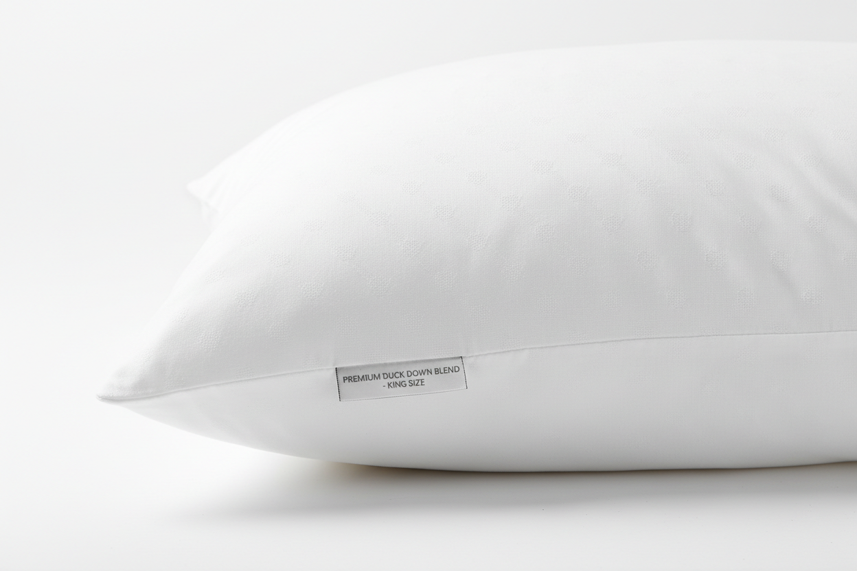 Close-up of soft duck down microfiber king pillow with white cotton cover