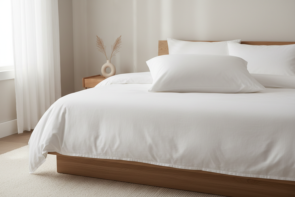 Duck down microfiber blend queen pillow on a neatly made bed