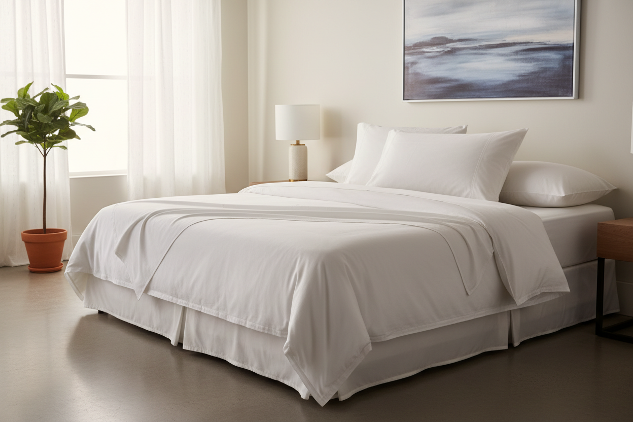 Duck down microfiber blend king pillow on a neatly made king bed