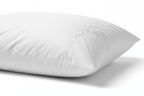 Close-up of soft goose down microfiber king pillow with white cotton cover