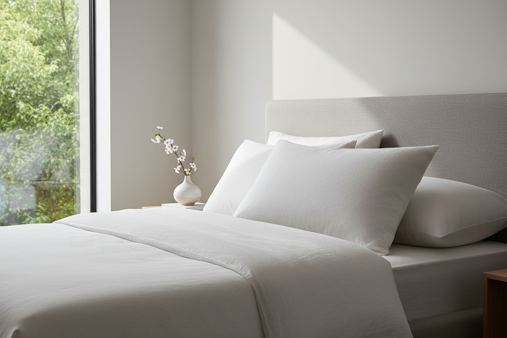 Luxury 50% goose down queen pillow on a beautifully made bed