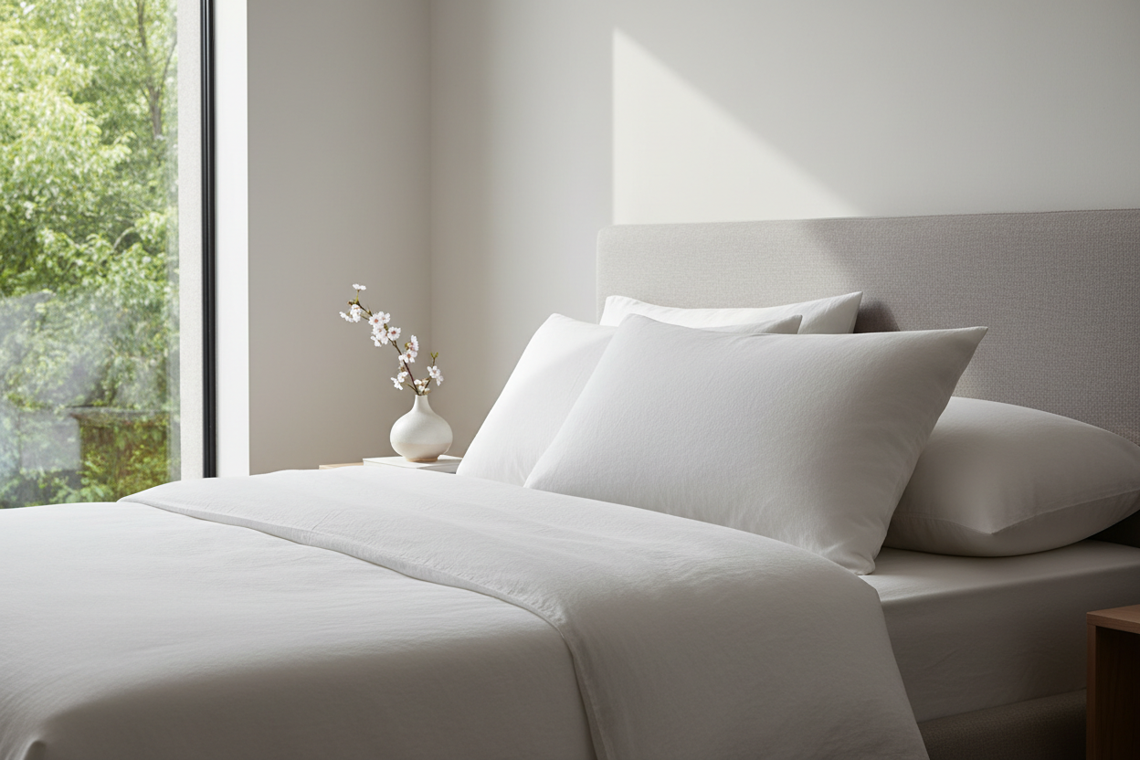 Luxury 50% goose down queen pillow on a beautifully made bed