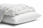 Close-up of fluffy 100% duck down king pillow with white cotton cover