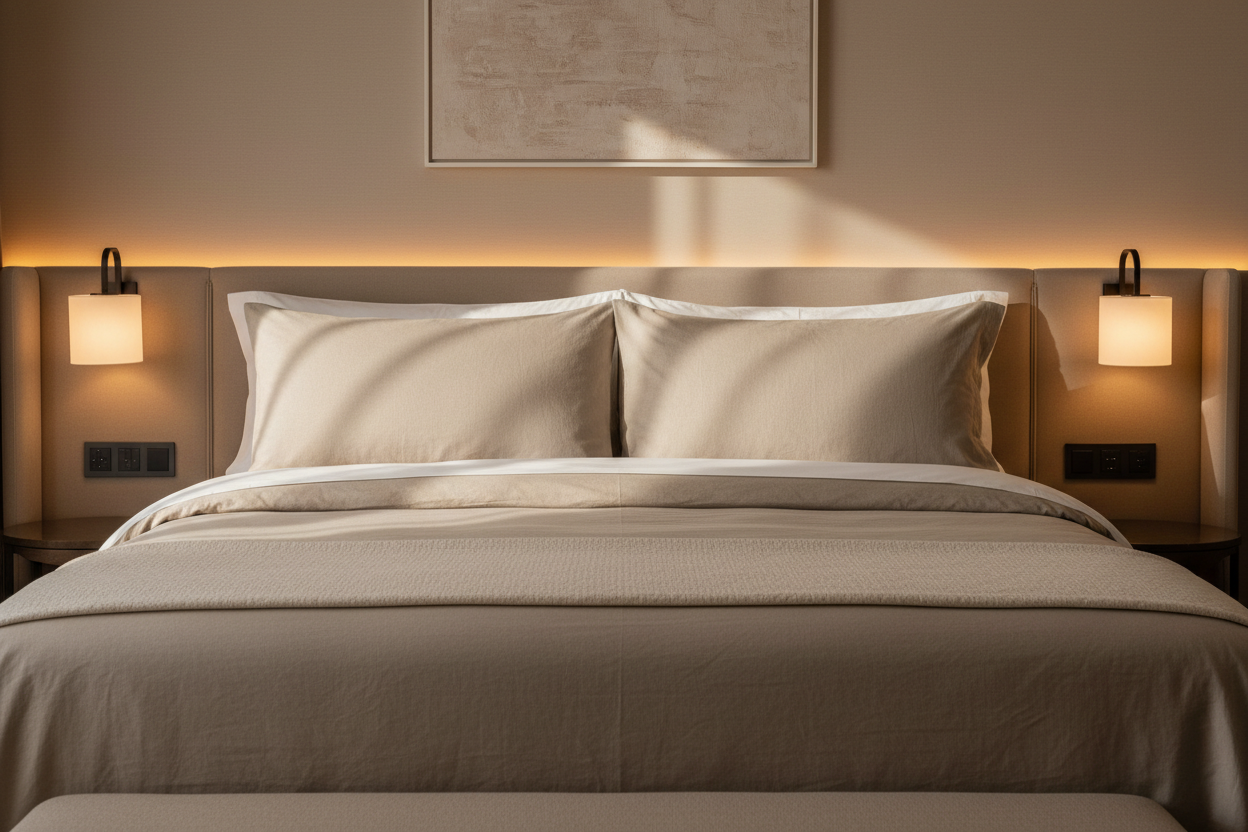 Pair of luxury goose down blend king pillows on a king bed