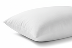 Close-up of plush duck down microfiber king pillow with white cotton cover