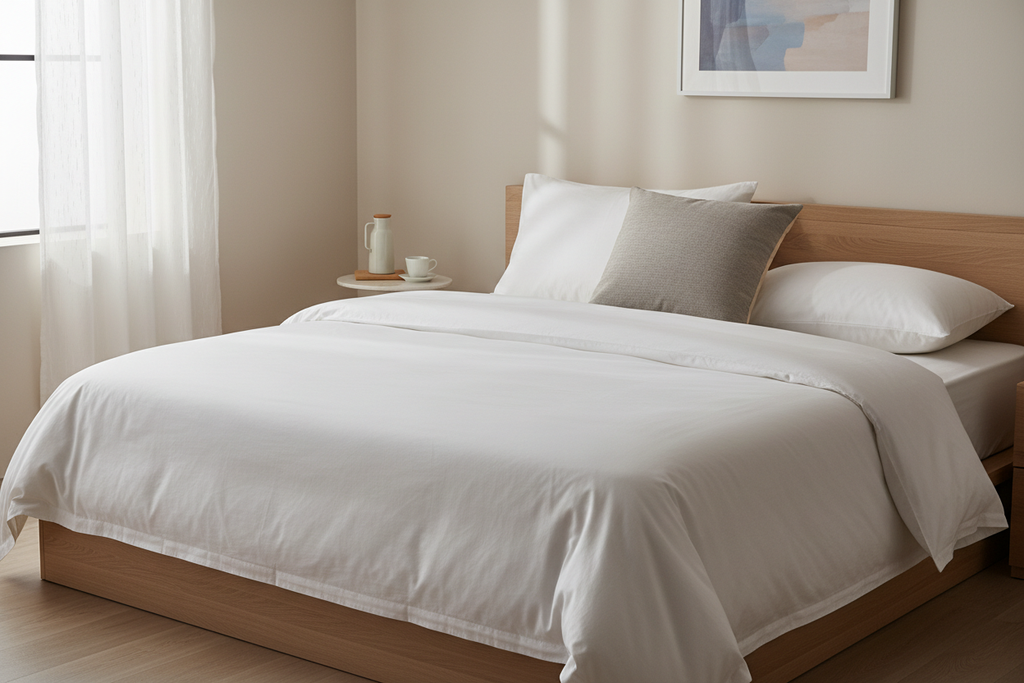 Goose down microfiber blend king pillow on a neatly made king bed