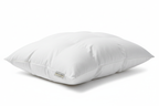 Close-up of fluffy 100% duck down queen pillow with white cotton cover