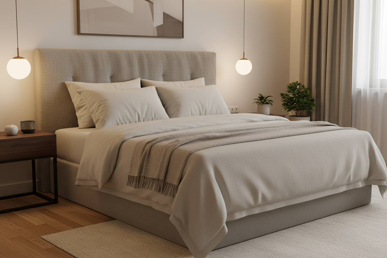 Pair of luxury goose down blend pillows on a queen bed