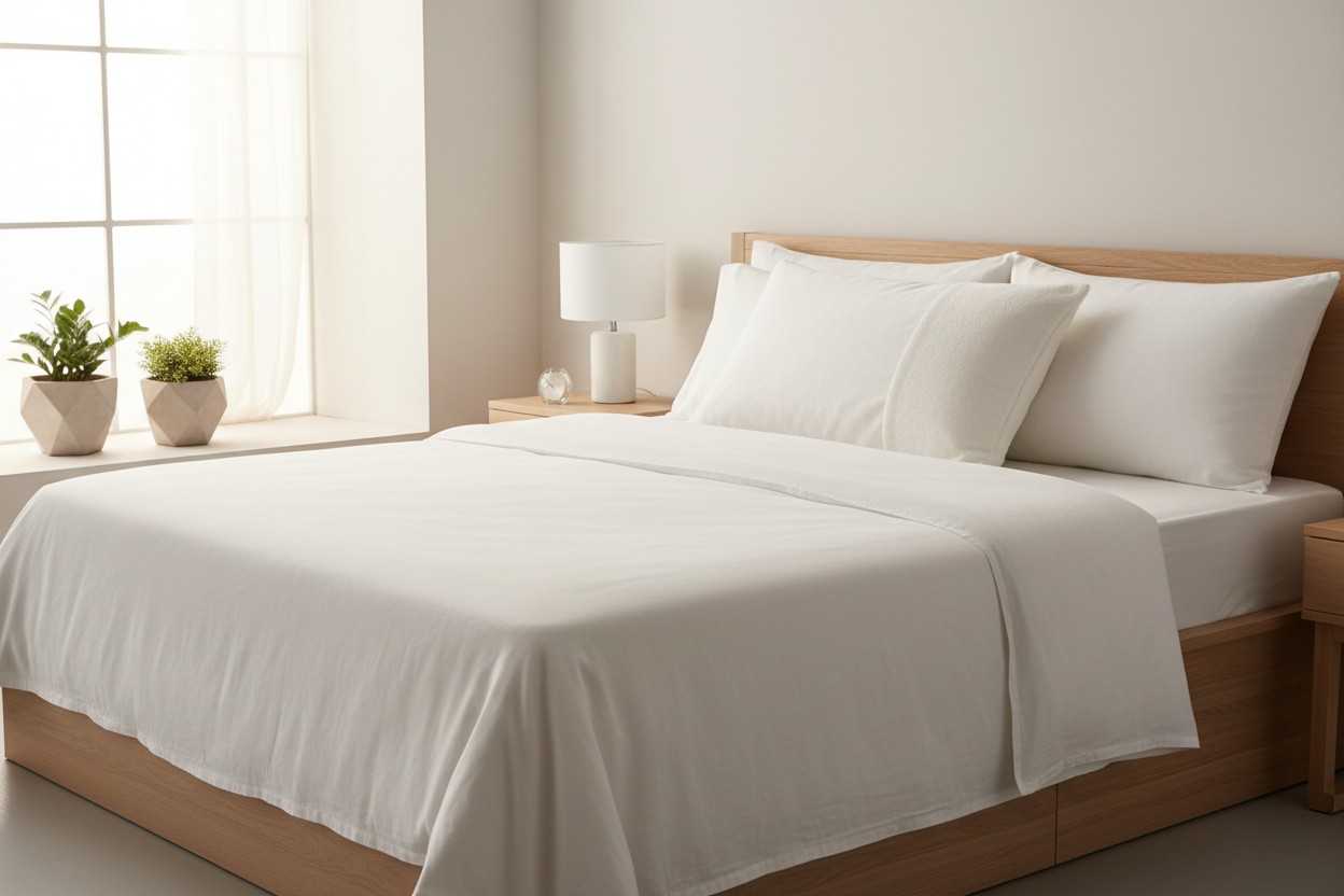 Duck down microfiber blend king pillow on a neatly made king bed